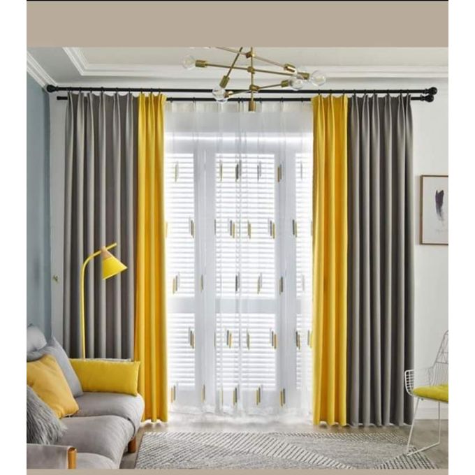 Generic Gray Yellow Blackout Combo Window Curtains