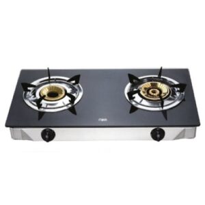 Mika Gas Stove Table Top Glass Top Double Burner Black MGS7102