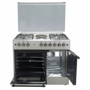 Mika Standing Cooker, 90cm x 60cm, 4G+2E, Electric Oven, Gas Bottle Cabinet, Rotisserie, Silver - MST90PU42SLGC4